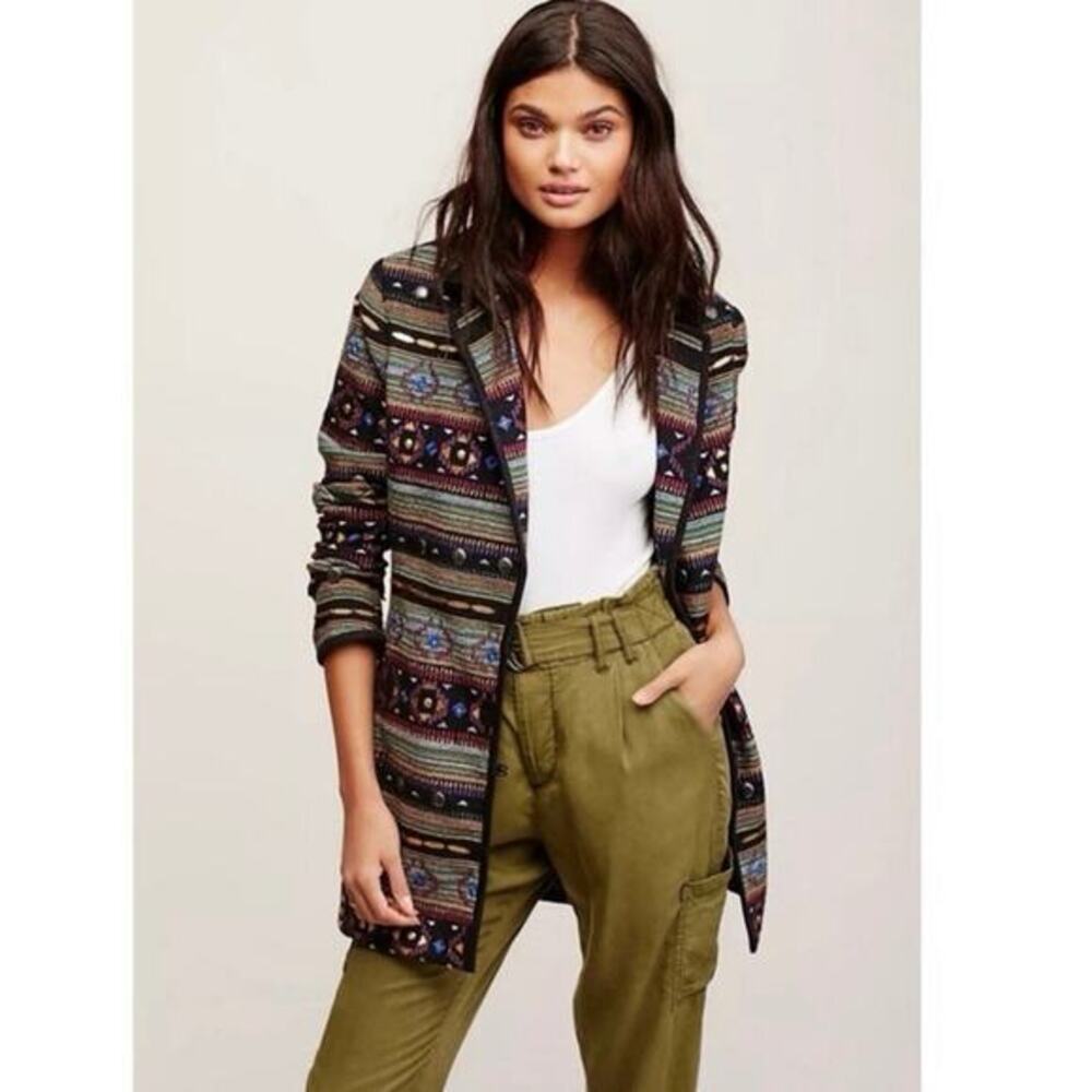 Free People Jacket Medium Large blazer madras blanket Mexican Tribal western‎